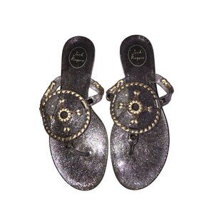Jack Rogers Size 9 Sandals Jelly Thong Clear Glitter Medallion Gold Summer Beach